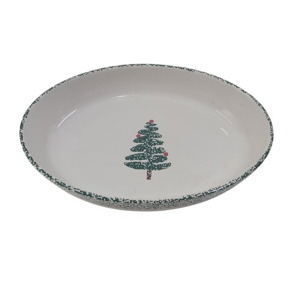 Furio Festive Christmas Sponge Tree 14” Oval Ceramic Serving Platter Holiday Dis - Picture 1 of 7